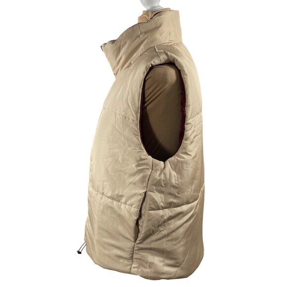 Staccato Reversible Puffer Vest Maroon Tan Women's Size L Large Mock Neck - Picture 5 of 9